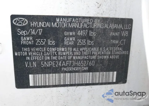 2018 Hyundai Sonata Se z USA, uszkodzony, nr VIN 5NPE24AF7JH652760